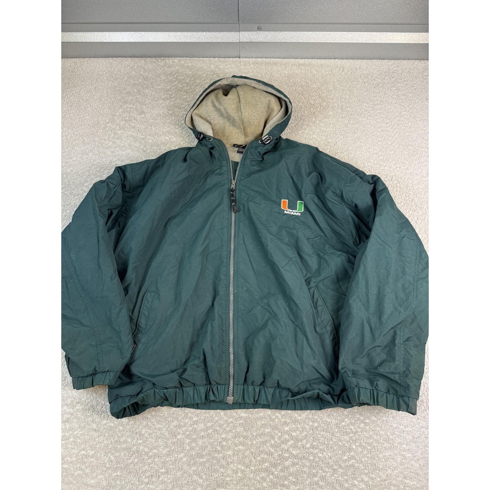 Vintage Miami Hurricanes Jacket Mens Large Green NCAA College Football Hooded